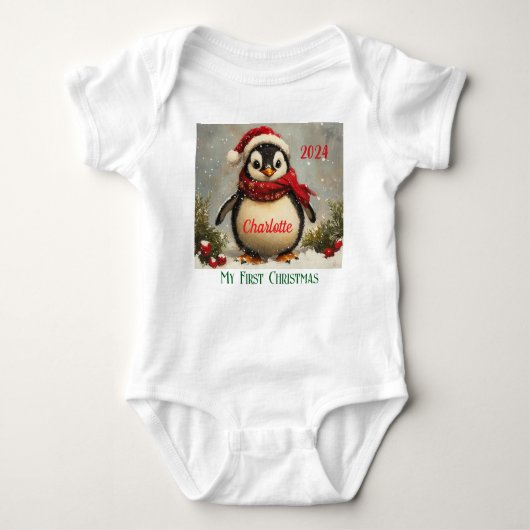 Mijn 1e kerst, Gepersonaliseerd Baby cadeau, pingu Romper (Voorkant)