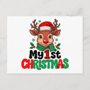 Mijn 1e kerst rendier buffel geruit baby Kerstmis Feestdagenkaart