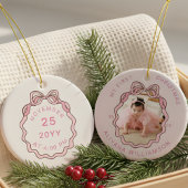 Mijn 1e Kerst Roze Bow Baby Foto Keepsake Keramisch Ornament
