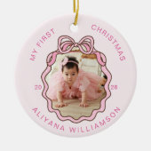 Mijn 1e Kerst Roze Bow Baby Foto Keepsake Keramisch Ornament (Voorkant)