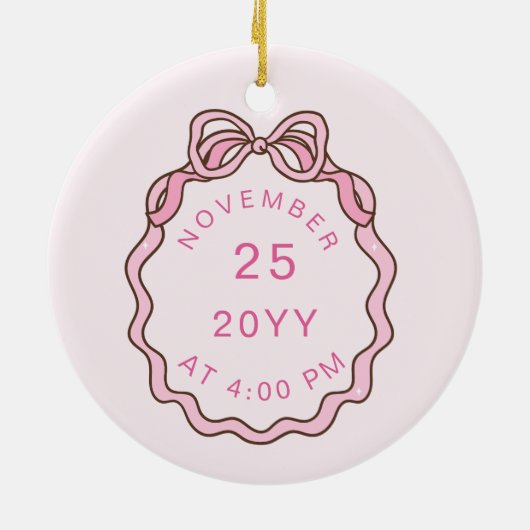 Mijn 1e Kerst Roze Bow Baby Foto Keepsake Keramisch Ornament (Achterkant)