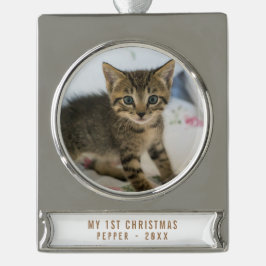 Mijn 1e Kerstkattenfoto Keepsake Verzilverd Banner Ornament