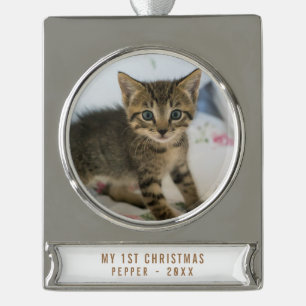 Mijn 1e Kerstkattenfoto Keepsake Verzilverd Banner Ornament