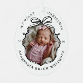 Mijn 1e Kerstkrabbel Bow Baby Foto Keepsake Metalen Ornament (Voorkant)