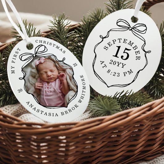 Mijn 1e Kerstkrabbel Bow Baby Foto Keepsake Metalen Ornament