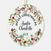 Mijn 1e Kerstmis als tante, foto, gepersonaliseerd Keramisch Ornament (Links)