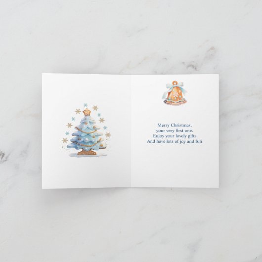 Mijn 1e Kerstmis Gingerbread Boy Snowy Tree Kaart (Binnen)