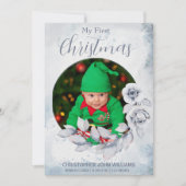 Mijn 1e Kerstmis Zilver Bloemen Baby Foto Vakantie Feestdagenkaart (Voorkant)