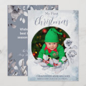 Mijn 1e Kerstmis Zilver Bloemen Baby Foto Vakantie Feestdagenkaart (Voorkant / Achterkant)