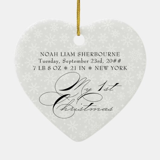 Mijn 1e Kerstscript Foto Snowflake Hart Keramisch Ornament (Achterkant)