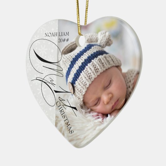 Mijn 1e Kerstscript Foto Snowflake Hart Keramisch Ornament (Links)