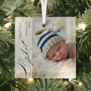 Mijn 1e kerstscript verticale foto sneeuwvlok glas ornament