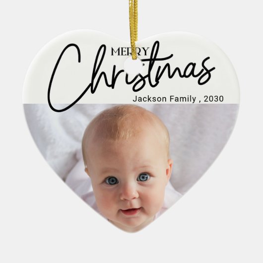 Mijn 1e kerstscriptie Foto Sneeuwvlok Hart Keramisch Ornament (Voorkant)