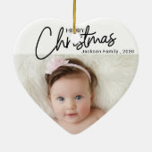 Mijn 1e kerstscriptie Foto Sneeuwvlok Hart Keramisch Ornament (Achterkant)