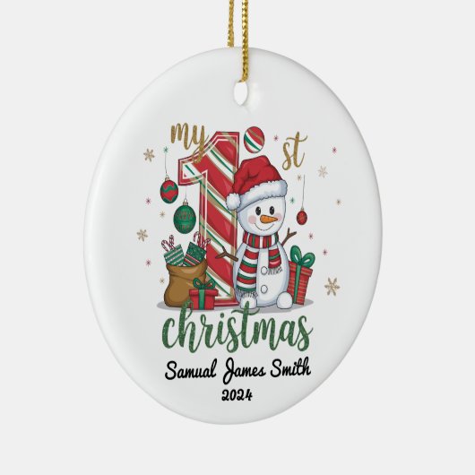 Mijn 1e Kerstsneeuwpop - Custom Keramisch Ornament (Rechts)