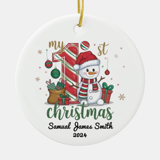 Mijn 1e Kerstsneeuwpop - Custom Keramisch Ornament (Voorkant)