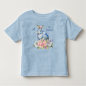Mijn 1e Pasen Bloemenkranse Blauwe Konijn Roze Blo Kinder Shirts (Voorkant)