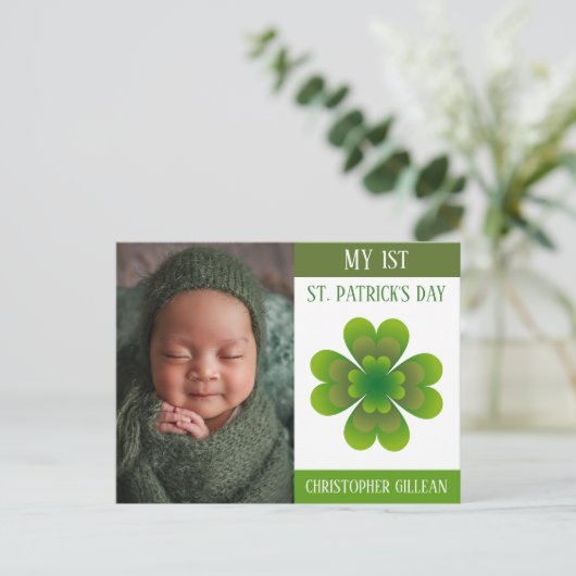 Mijn 1e St Patrick's Day Baby Foto Shamrocks Feestdagenkaart (Staand voorkant)