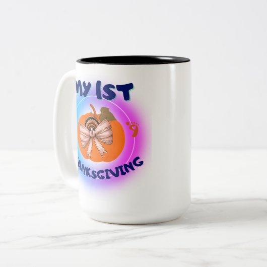 Mijn 1e Thanksgiving - Coquette kalkoen op Bayside Tweekleurige Koffiemok (Voorkant links)