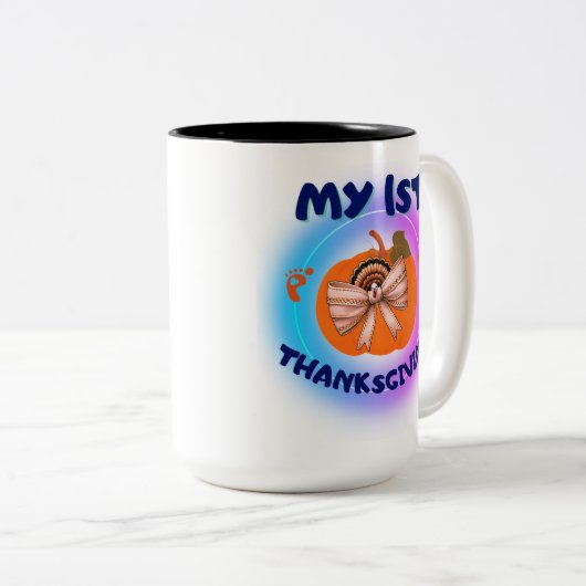 Mijn 1e Thanksgiving - Coquette kalkoen op Bayside Tweekleurige Koffiemok (Voorkant rechts)