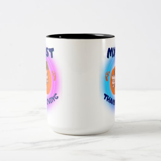 Mijn 1e Thanksgiving - Coquette kalkoen op Bayside Tweekleurige Koffiemok (Center)