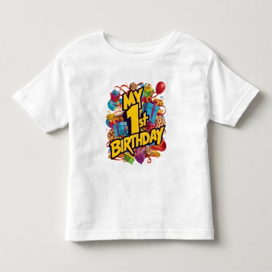 Mijn 1e verjaardag Koekjes Cake En Ballonnen  Kinder Shirts (Voorkant)