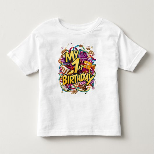 Mijn 1e verjaardag koekjes taart en ballonnen kinder shirts (Voorkant)