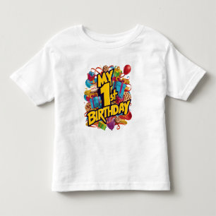 Mijn 1e verjaardag koekjes taart en ballonnen kinder shirts