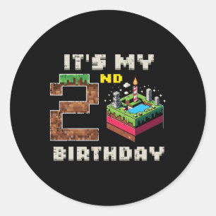Mijn 2e verjaardag Pixel Game 2 Taart Gamer Jongen Ronde Sticker