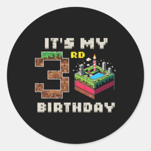 Mijn 3e verjaardag Pixel Game 3 Taart Video Gamer  Ronde Sticker