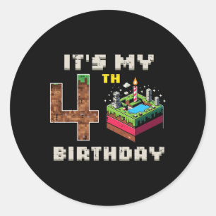 Mijn 5e verjaardag Pixel Game 4 Taart Video Game J Ronde Sticker
