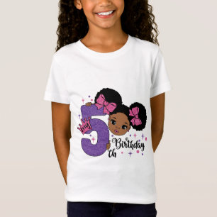 Mijn 5e Verjaardag Zwart Meisje Glitter Princess D T-shirt