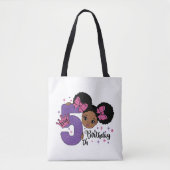 Mijn 5e Verjaardag Zwart Meisje Glitter Princess D Tote Bag (Voorkant)