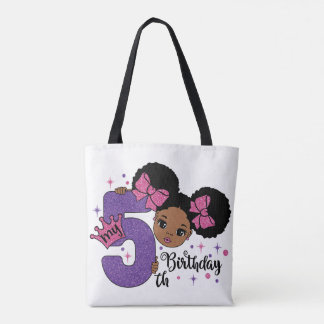 Mijn 5e Verjaardag Zwart Meisje Glitter Princess D Tote Bag