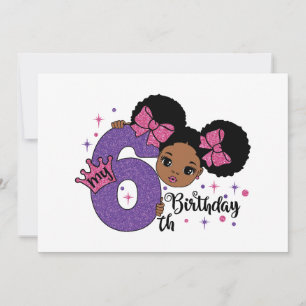 Mijn 6e Verjaardag Meisje Afro Haar Roze Glitter B Kaart