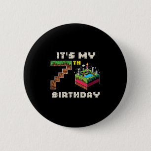 Mijn 7e verjaardag Pixel Game 7 Taart Video Gamer  Ronde Button 5,7 Cm