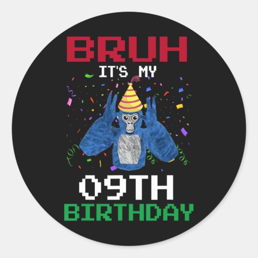 Mijn 9e verjaardag 9 jaar oud grappige gorilla vid ronde sticker (Voorkant)