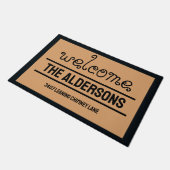 Mijn adres op een  bruin deurmat (Schuin)