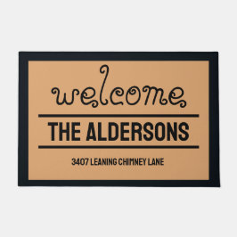 Mijn adres op een  bruin deurmat