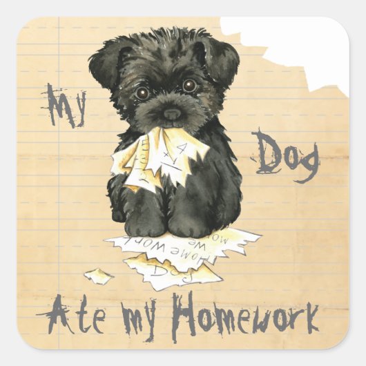 Mijn affenpinscher Ate Mijn thuiswerk Vierkante Sticker (Voorkant)