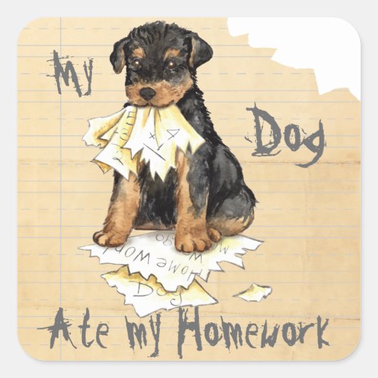 Mijn Airedale Ate Mijn thuiswerk Vierkante Sticker (Voorkant)