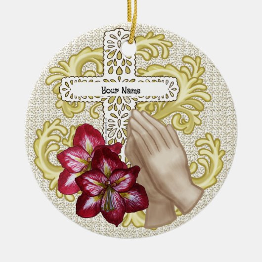 Mijn Amaryllis Christelijke Cross Keramisch Ornament (Voorkant)