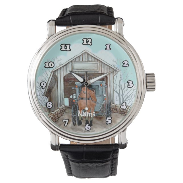 Mijn Amish Overdekte Brug Horloge (Voorkant)