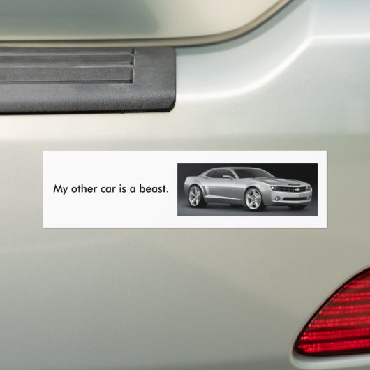 Mijn andere auto is een beest./Zilver. Bumpersticker (Op auto)