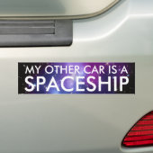 Mijn andere auto is een ruimteschip Paars sterrens Bumpersticker (Op auto)