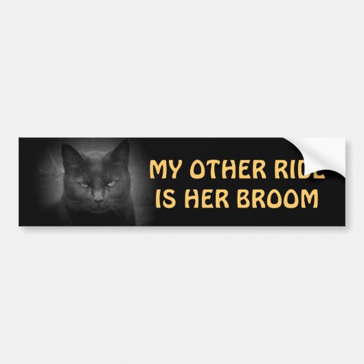 Mijn andere Ride is haar kamer - zwarte kat Bumpersticker (Voorkant)