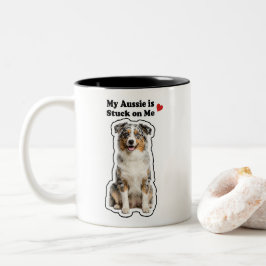 Mijn Aussie Zit Vast Aan Mij Schattige Hond Liefhe Tweekleurige Koffiemok