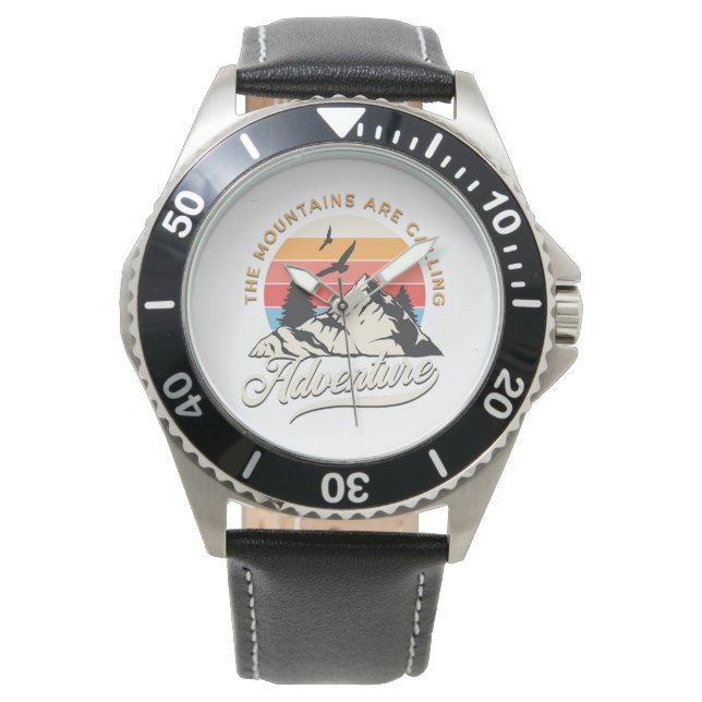 Mijn Avontuur - Roestvrij staal Zwart Leer Horloge (Voorkant)