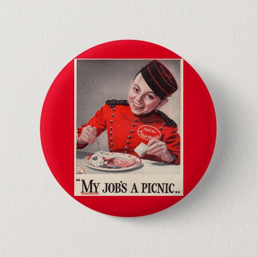 Mijn baan is een picknick ronde button 5,7 cm (Voorkant)