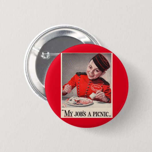 Mijn baan is een picknick ronde button 5,7 cm (Voorkant /achterkant)
